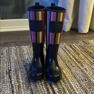 Coach Legacy Stripe Tall Rubber Rain Boots - Multicolor